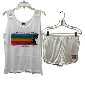 Vintage Levis 1984 Olympics Tank Top Shirt & Shorts Set Red White Blue M NEW NOS